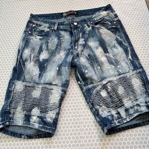 NWOT DEMOlition Men's Distressed Paint-Splatter Denim Shorts Edgy Grunge